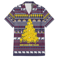 Thailand Christmas Family Matching Off Shoulder Maxi Dress and Hawaiian Shirt with Yellow Flower Tree Garuda Emblem and Elephant Holiday - Wonder Print Shop