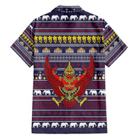 Thailand Christmas Family Matching Off Shoulder Maxi Dress and Hawaiian Shirt with Yellow Flower Tree Garuda Emblem and Elephant Holiday - Wonder Print Shop