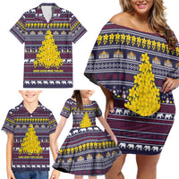 Thailand Christmas Family Matching Off Shoulder Short Dress and Hawaiian Shirt with Yellow Flower Tree Garuda Emblem and Elephant Holiday - Wonder Print Shop