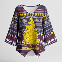 Thailand Christmas Kimono Sleeve Blouse with Yellow Flower Tree Garuda Emblem and Elephant Holiday - Wonder Print Shop