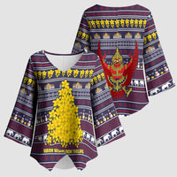 Thailand Christmas Kimono Sleeve Blouse with Yellow Flower Tree Garuda Emblem and Elephant Holiday - Wonder Print Shop