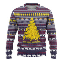 Thailand Christmas Ugly Christmas Sweater with Yellow Flower Tree Garuda Emblem and Elephant Holiday - Wonder Print Shop