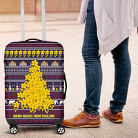 Thailand Christmas Luggage Cover with Yellow Flower Tree Garuda Emblem and Elephant Holiday - Wonder Print Shop