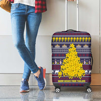 Thailand Christmas Luggage Cover with Yellow Flower Tree Garuda Emblem and Elephant Holiday - Wonder Print Shop