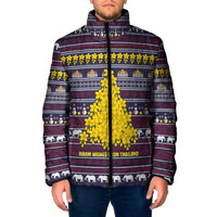 Thailand Christmas Padded Jacket with Yellow Flower Tree Garuda Emblem and Elephant Holiday - Wonder Print Shop