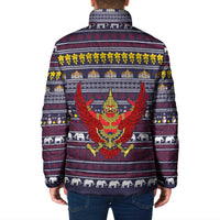 Thailand Christmas Padded Jacket with Yellow Flower Tree Garuda Emblem and Elephant Holiday - Wonder Print Shop