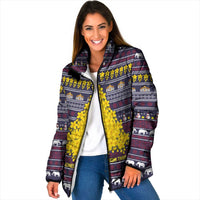 Thailand Christmas Padded Jacket with Yellow Flower Tree Garuda Emblem and Elephant Holiday - Wonder Print Shop
