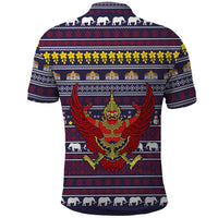 Thailand Christmas Polo Shirt with Yellow Flower Tree Garuda Emblem and Elephant Holiday - Wonder Print Shop