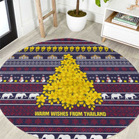 Thailand Christmas Round Carpet with Yellow Flower Tree Garuda Emblem and Elephant Holiday - Wonder Print Shop