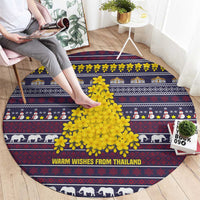 Thailand Christmas Round Carpet with Yellow Flower Tree Garuda Emblem and Elephant Holiday - Wonder Print Shop