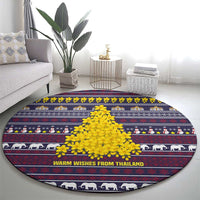 Thailand Christmas Round Carpet with Yellow Flower Tree Garuda Emblem and Elephant Holiday - Wonder Print Shop
