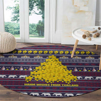 Thailand Christmas Round Carpet with Yellow Flower Tree Garuda Emblem and Elephant Holiday - Wonder Print Shop