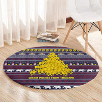 Thailand Christmas Round Carpet with Yellow Flower Tree Garuda Emblem and Elephant Holiday - Wonder Print Shop
