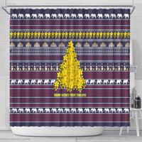 Thailand Christmas Shower Curtain with Yellow Flower Tree Garuda Emblem and Elephant Holiday - Wonder Print Shop