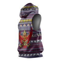 Thailand Christmas Sleeveless Hoodie with Yellow Flower Tree Garuda Emblem and Elephant Holiday - Wonder Print Shop
