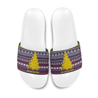 Thailand Christmas Slide Sandals with Yellow Flower Tree Garuda Emblem and Elephant Holiday - Wonder Print Shop
