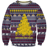 Thailand Christmas Sweatshirt with Yellow Flower Tree Garuda Emblem and Elephant Holiday - Wonder Print Shop