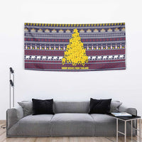 Thailand Christmas Tapestry with Yellow Flower Tree Garuda Emblem and Elephant Holiday - Wonder Print Shop