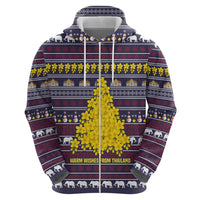 Thailand Christmas Zip Hoodie with Yellow Flower Tree Garuda Emblem and Elephant Holiday - Wonder Print Shop
