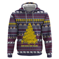 Thailand Christmas Zip Hoodie with Yellow Flower Tree Garuda Emblem and Elephant Holiday - Wonder Print Shop