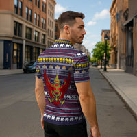 Thailand Christmas Zipper Polo Shirt with Yellow Flower Tree Garuda Emblem and Elephant Holiday - Wonder Print Shop