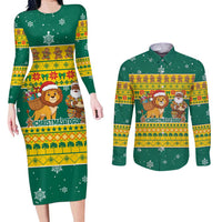 Togo Christmas Couples Matching Long Sleeve Bodycon Dress and Long Sleeve Button Shirt with Santa Lion Drummer Gingerbread and National Emblem - Wonder Print Shop