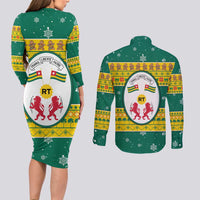 Togo Christmas Couples Matching Long Sleeve Bodycon Dress and Long Sleeve Button Shirt with Santa Lion Drummer Gingerbread and National Emblem - Wonder Print Shop