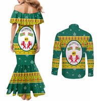 Togo Christmas Couples Matching Mermaid Dress and Long Sleeve Button Shirt with Santa Lion Drummer Gingerbread and National Emblem - Wonder Print Shop