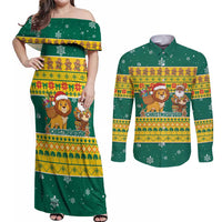 Togo Christmas Couples Matching Off Shoulder Maxi Dress and Long Sleeve Button Shirt with Santa Lion Drummer Gingerbread and National Emblem - Wonder Print Shop