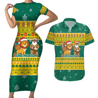 Togo Christmas Couples Matching Short Sleeve Bodycon Dress and Hawaiian Shirt with Santa Lion Drummer Gingerbread and National Emblem - Wonder Print Shop