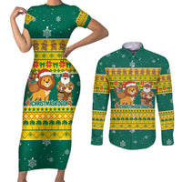 Togo Christmas Couples Matching Short Sleeve Bodycon Dress and Long Sleeve Button Shirt with Santa Lion Drummer Gingerbread and National Emblem - Wonder Print Shop