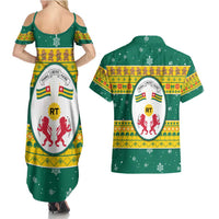 Togo Christmas Couples Matching Summer Maxi Dress and Hawaiian Shirt with Santa Lion Drummer Gingerbread and National Emblem - Wonder Print Shop