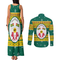 Togo Christmas Couples Matching Tank Maxi Dress and Long Sleeve Button Shirt with Santa Lion Drummer Gingerbread and National Emblem - Wonder Print Shop