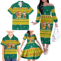Togo Christmas Family Matching Off The Shoulder Long Sleeve Dress and Hawaiian Shirt with Santa Lion Drummer Gingerbread and National Emblem - Wonder Print Shop