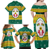 Togo Christmas Family Matching Off Shoulder Maxi Dress and Hawaiian Shirt with Santa Lion Drummer Gingerbread and National Emblem - Wonder Print Shop