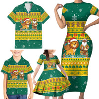 Togo Christmas Family Matching Short Sleeve Bodycon Dress and Hawaiian Shirt with Santa Lion Drummer Gingerbread and National Emblem - undefined