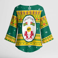 Togo Christmas Kimono Sleeve Blouse with Santa Lion Drummer Gingerbread and National Emblem - Wonder Print Shop