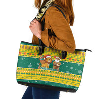 Togo Christmas Leather Tote Bag with Santa Lion Drummer Gingerbread and National Emblem - Wonder Print Shop