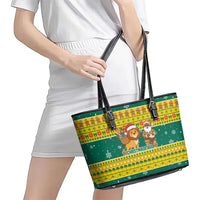 Togo Christmas Leather Tote Bag with Santa Lion Drummer Gingerbread and National Emblem - Wonder Print Shop