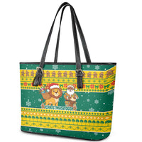Togo Christmas Leather Tote Bag with Santa Lion Drummer Gingerbread and National Emblem - Wonder Print Shop