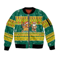 Togo Christmas Sleeve Zip Bomber Jacket with Santa Lion Drummer Gingerbread and National Emblem - Wonder Print Shop
