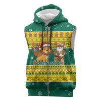 Togo Christmas Sleeveless Zip Hoodie with Santa Lion Drummer Gingerbread and National Emblem - Wonder Print Shop