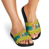 Togo Christmas Slide Sandals with Santa Lion Drummer Gingerbread and National Emblem - Wonder Print Shop