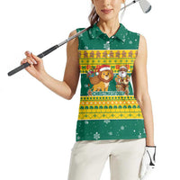 Togo Christmas Women Sleeveless Polo Shirt with Santa Lion Drummer Gingerbread and National Emblem - Wonder Print Shop