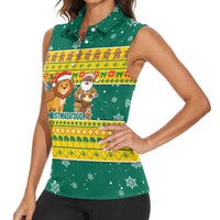 Togo Christmas Women Sleeveless Polo Shirt with Santa Lion Drummer Gingerbread and National Emblem - Wonder Print Shop