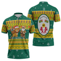 Togo Christmas Zipper Polo Shirt with Santa Lion Drummer Gingerbread and National Emblem - Wonder Print Shop