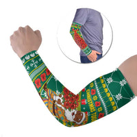 Togo Christmas Arm Sleeves with Santa Poinsettia Flower Tree Gifts and African Print Pattern - Wonder Print Shop