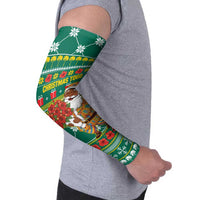 Togo Christmas Arm Sleeves with Santa Poinsettia Flower Tree Gifts and African Print Pattern - Wonder Print Shop
