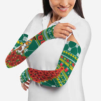 Togo Christmas Arm Sleeves with Santa Poinsettia Flower Tree Gifts and African Print Pattern - Wonder Print Shop