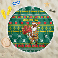 Togo Christmas Beach Blanket with Santa Poinsettia Flower Tree Gifts and African Print Pattern - Wonder Print Shop